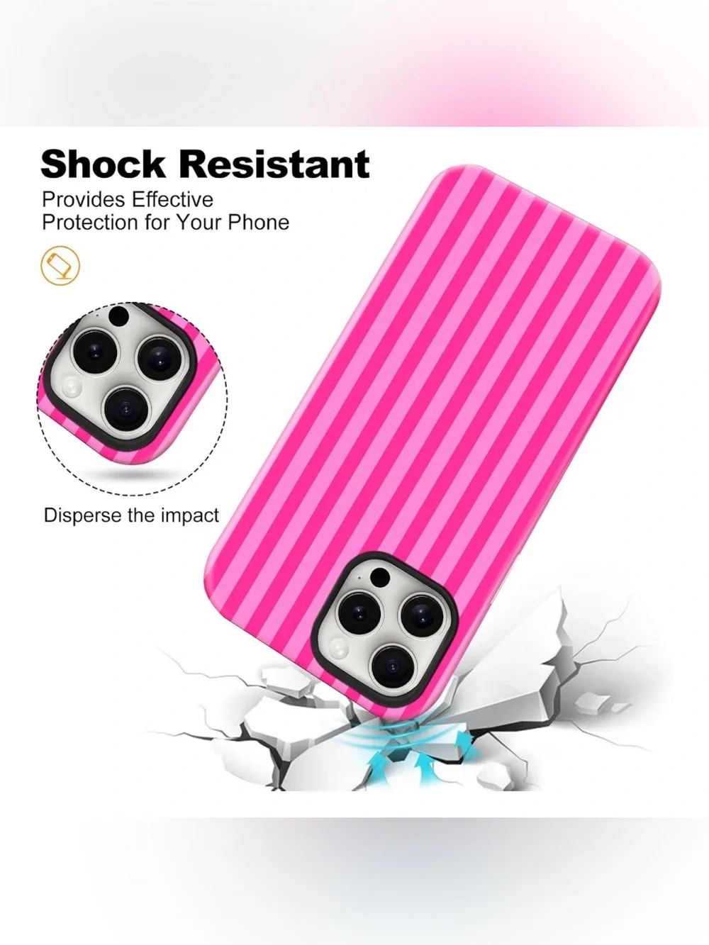 NEW iPhone 17 (6.3”) Shock Resistant MagSafe Phone Case Slim Hot Pink Striped